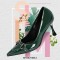 Pointed Toe Thin Block Heels Metal Buckle Decorated Vintage Pumps - Green