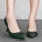 Pointed Toe Thin Block Heels Metal Buckle Decorated Vintage Pumps - Green