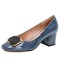 Square Toe Chunky Heels Vintage Pumps - LightBlue