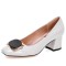 Square Toe Chunky Heels Vintage Pumps - White