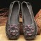 Round Toe Retro Bohemian Slip On Embroidered Flowers Flats Ballets - Gray Leather