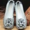 Round Toe Retro Bohemian Slip On Embroidered Flowers Flats Ballets - LightBlue Leather