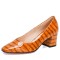 Square Toe Chunky Heels Crocodile Pattern Pumps - Brown
