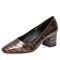 Square Toe Chunky Heels Crocodile Pattern Pumps - Coffee