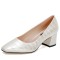 Square Toe Chunky Heels Crocodile Pattern Pumps - White