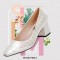 Square Toe Chunky Heels Crocodile Pattern Pumps - White