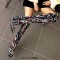 Pointed Toe Over The Knees Thigh Highs Chunky Heels Graffiti Print Boots - Black Fabric