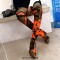 Pointed Toe Over The Knees Thigh Highs Chunky Heels Camouflage Print Boots - Brown Orange Fabric