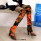 Pointed Toe Over The Knees Thigh Highs Chunky Heels Camouflage Print Boots - Brown Orange Fabric