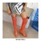 Pointed Toe Cuban Heels Over the Knee Pull On Ethnic Printed Boots  - Orange