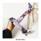 Pointed Toe Cuban Heels Over the Knee Pull On Flowers Printed Boots  - Purple