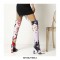 Pointed Toe Cuban Heels Over the Knee Pull On Flowers Printed Boots  - Purple