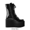 Round Toe Platforms Lace Up Trible Buckle Straps Side Zipper Gothic Punk Wedges Boots - Black
