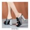 Peep Toe Snake Print Platform Sandals  - Black