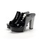Peep Toe Snake Print Platform Sandals  - Black