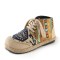 Round Toe Cotton Linen Ethnic Kilim Pattern Lace Up Flat Shoes - Blue