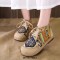 Round Toe Cotton Linen Ethnic Kilim Pattern Lace Up Flat Shoes - Blue