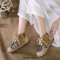 Round Toe Cotton Linen Ethnic Kilim Pattern Lace Up Flat Shoes - Blue