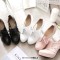 Round Toe Low Platforms Lace Up Mesh Stiletto Spike Cover Heels Loafer Pumps - Black Faux Leather