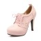 Round Toe Low Platforms Lace Up Mesh Stiletto Spike Cover Heels Loafer Pumps - Pink Faux Leather