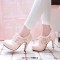 Round Toe Low Platforms Lace Up Mesh Stiletto Spike Cover Heels Loafer Pumps - Pink Faux Leather
