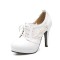 Round Toe Low Platforms Lace Up Mesh Stiletto Spike Cover Heels Loafer Pumps - White Faux Leather