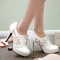 Round Toe Low Platforms Lace Up Mesh Stiletto Spike Cover Heels Loafer Pumps - White Faux Leather