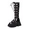 Peep Toe Hollow Cross Straps Lace Up Roman Style Gladiator Platform Chunky Heels Summer Boots - Black Faux Leather