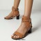 Peep Toe Chunky Heels Ankle Rivet Buckle Straps Summer Sandals - Auburn