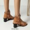 Peep Toe Chunky Heels Ankle Rivet Buckle Straps Summer Sandals - Auburn