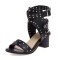 Peep Toe Chunky Heels Ankle Rivet Buckle Straps Summer Sandals - Black