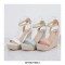 Peep Toe  Wedges Ankle Buckle Pearl Bead Straps Sandal  - Pink