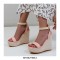 Peep Toe  Wedges Ankle Buckle Pearl Bead Straps Sandal  - Pink