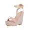 Peep Toe  Wedges Ankle Buckle Pearl Bead Straps Sandal  - Pink