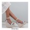 Peep Toe  Wedges Ankle Buckle Pearl Bead Straps Sandal  - SkyBlue
