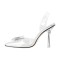 Pointed Open Toe Stiletto Heels Transparent Butterfly Rhinestones Slingback Sandals - Silver Pvc
