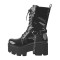 Round Toe Chunky Heels Platforms Lace Up O Ring Chain Side Zipper Gothic Punk Boots - Black