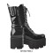 Round Toe Chunky Heels Platforms Lace Up O Ring Chain Side Zipper Gothic Punk Boots - Black