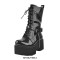 Round Toe Chunky Heels Platforms Lace Up O Ring Chain Side Zipper Gothic Punk Boots - Black