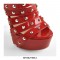 Stiletto Heels Peep Toe Buckle Straps Platform Rhinestones Ankle Pumps - Red