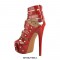 Stiletto Heels Peep Toe Buckle Straps Platform Rhinestones Ankle Pumps - Red