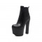 Round Toe Chunky Heels Platforms Ankle LaceUp Chelsea Boots with Side Zipper - Black
