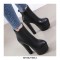Round Toe Chunky Heels Platforms Ankle LaceUp Chelsea Boots with Side Zipper - Black