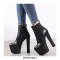 Round Toe Chunky Heels Platforms Ankle LaceUp Chelsea Boots with Side Zipper - Black