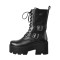 Round Toe Chunky Heels Platforms Ankle Small Pocket Double Buckle Straps Side Zipper Gothic Punk Boots - Black