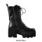 Round Toe Chunky Heels Platforms Ankle Small Pocket Double Buckle Straps Side Zipper Gothic Punk Boots - Black