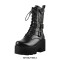 Round Toe Chunky Heels Platforms Ankle Small Pocket Double Buckle Straps Side Zipper Gothic Punk Boots - Black