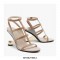 Peep Toe Retrofuturistic Metal Strange Heels Ankle T-Straps Sandals - Apricot