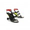 Peep Toe Retrofuturistic Metal Strange Heels Ankle T-Straps Sandals - Black White