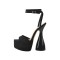Bowling Round Heels Platform Ankle Straps Peep Toe Pumps  - Black